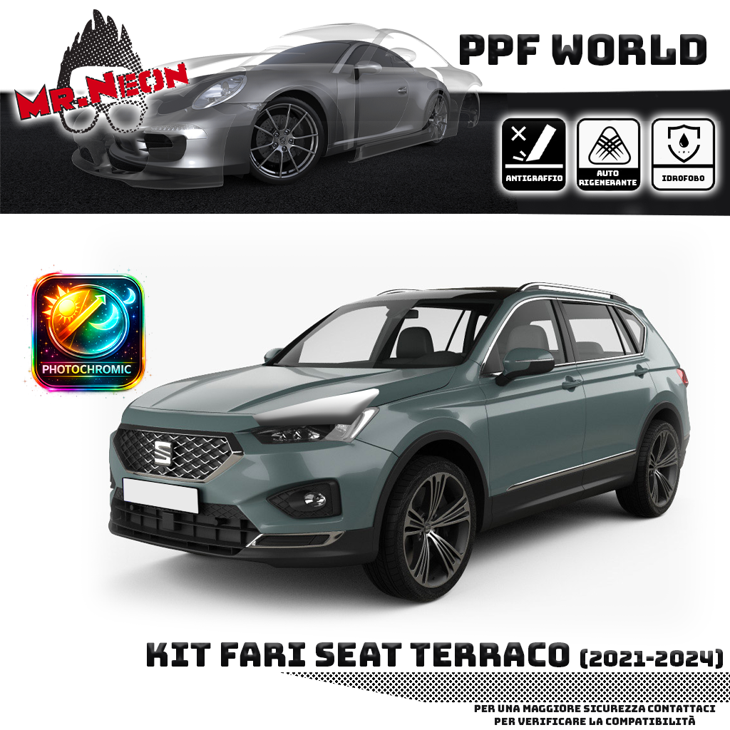 Kit Pellicole Protettiva Fari SEAT Tarraco (2021-2024) - PPF Trasparente o Fotocromatico Pretagliato