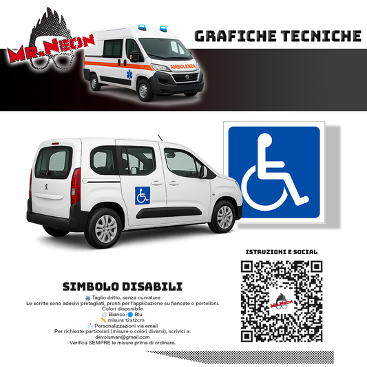 Adesivo Simbolo Disabili – 12×12 cm – Vinile Blu Oracal 049 o Catarifrangente Oralite