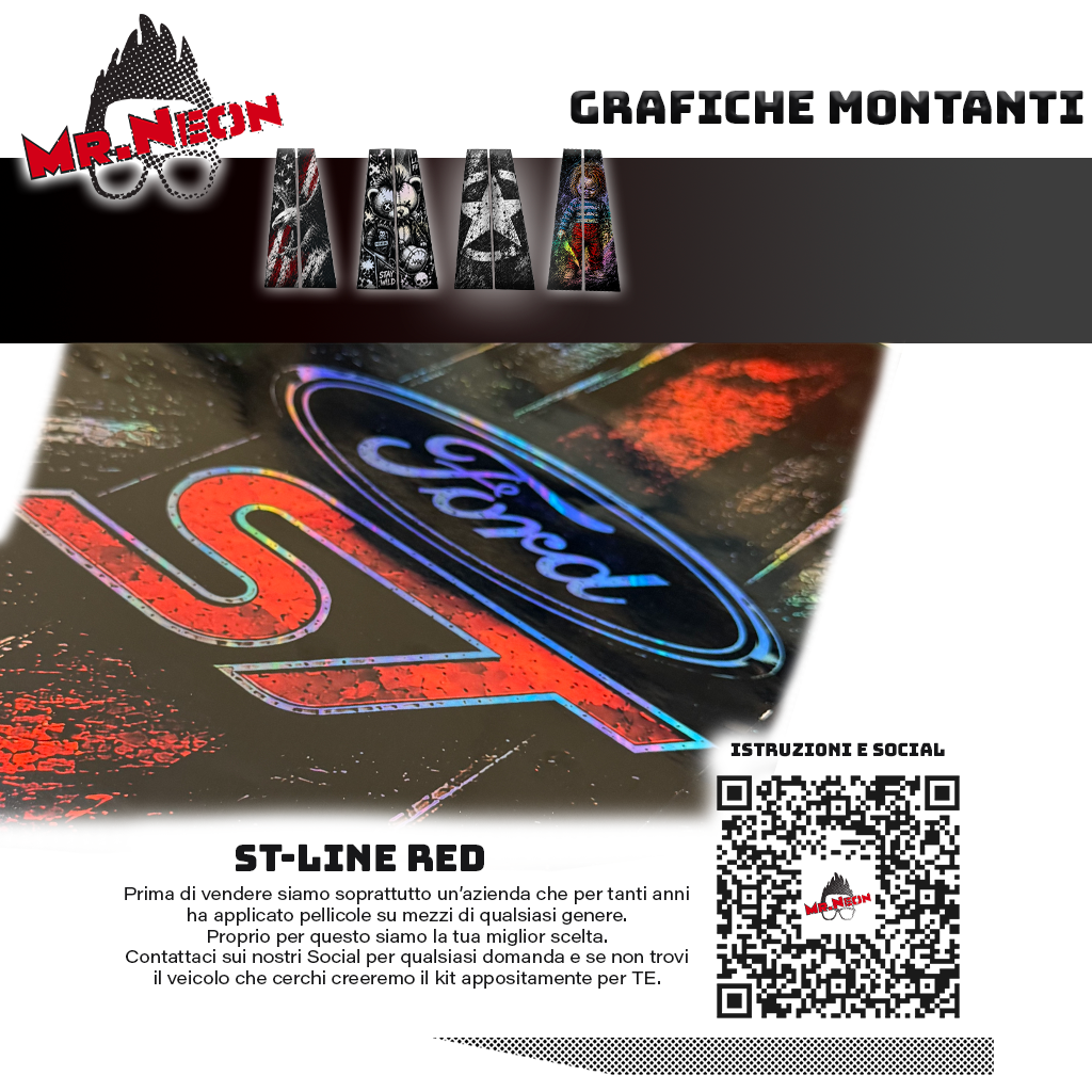 Kit Montanti Auto ST-Line Red – Ford ST Adesivi Grafici Laterali