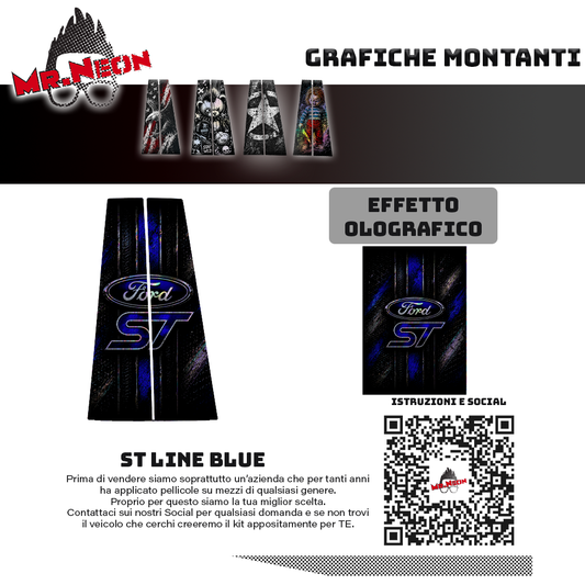 Kit Montanti Auto ST-Line Blue – Ford ST Adesivi Grafici Laterali