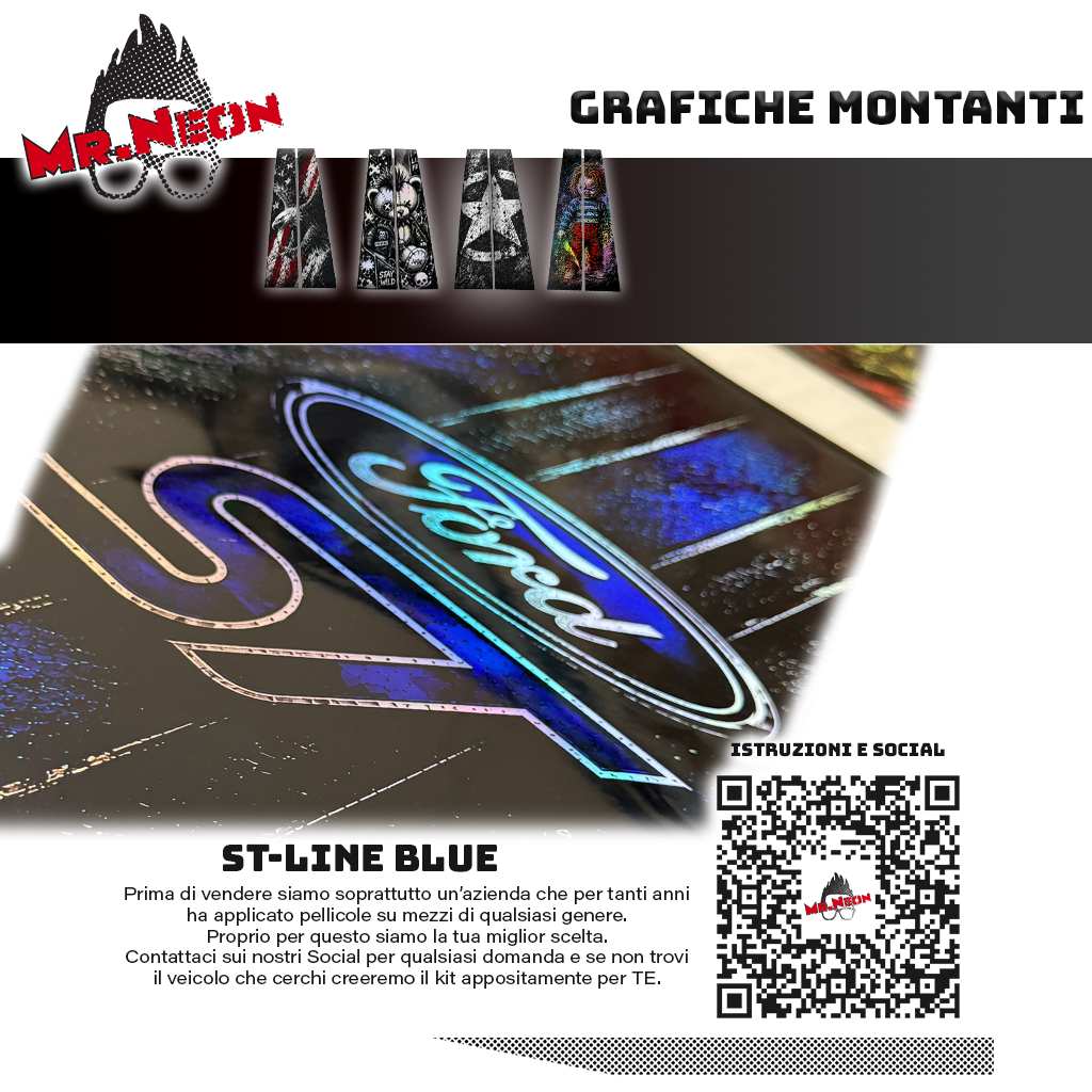 Kit Montanti Auto ST-Line Blue – Ford ST Adesivi Grafici Laterali
