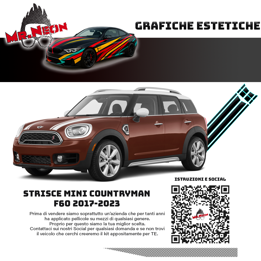 Kit Strisce Mini Countryman F60 2017-2023 – Cofano e Portellone – Oracal 651
