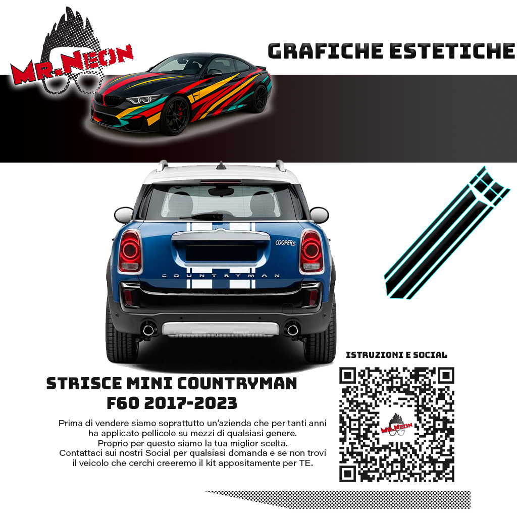 Kit Strisce Mini Countryman F60 2017-2023 – Cofano e Portellone – Oracal 651