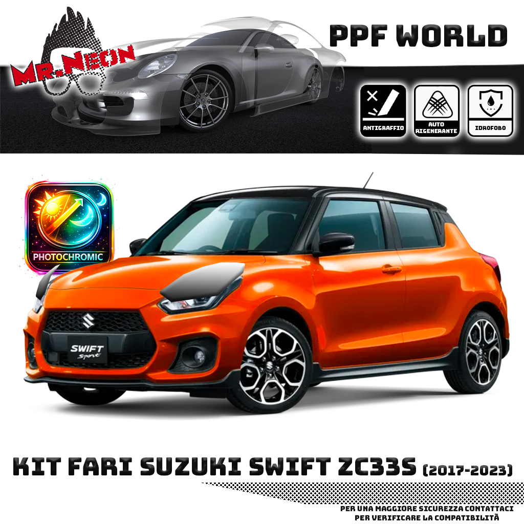 Kit Pellicola Protettiva Fari Suzuki Swift Sport ZC33S 2017-2024 – PPF Trasparente o Fotocromatico Pretagliato