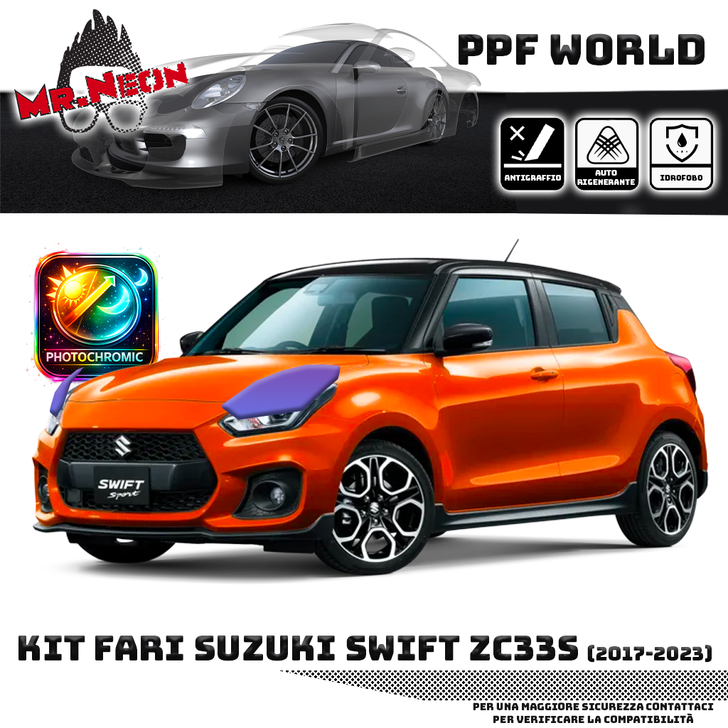 Kit Pellicola Protettiva Fari Suzuki Swift Sport ZC33S 2017-2024 – PPF Trasparente o Fotocromatico Pretagliato