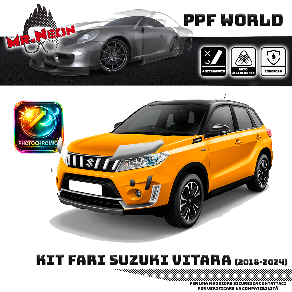 Kit Pellicola Protettiva Fari Suzuki Vitara 2018-2024 – PPF Trasparente o Fotocromatico Pretagliato