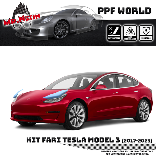 Pellicola Protettiva Fari Tesla Model 3 2017-2023 – Kit PPF Pretagliato Trasparente o Fotocromatico