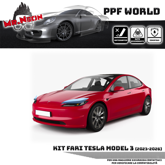Kit Pellicola Protettiva Fari Tesla Model 3 2023-2026 – PPF Trasparente o Fotocromatico Pretagliato