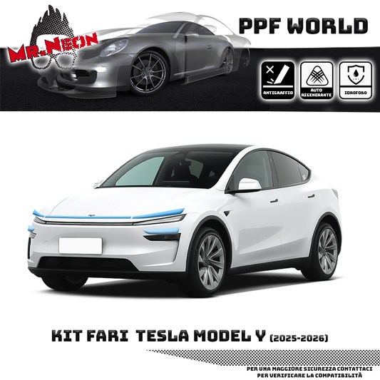 Kit Pellicola Protettiva Fari Tesla Model Y 2025-2026 – PPF Trasparente o Fotocromatico Pretagliato