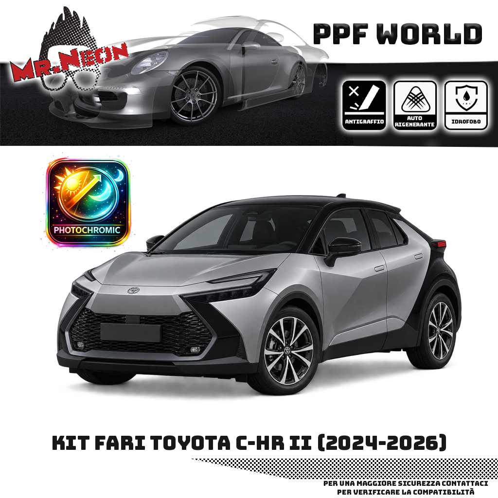 Kit PPF fari anteriori Toyota C-HR II 2024–2026 — fotocromatico nero