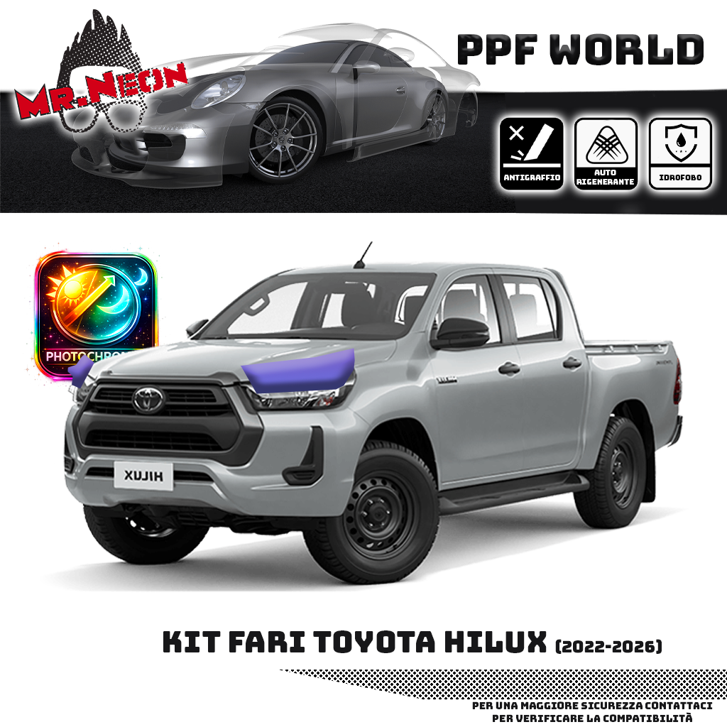 Kit Pellicola Protettiva Fari Toyota Hilux 2022 – PPF Trasparente o Fotocromatico Pretagliato