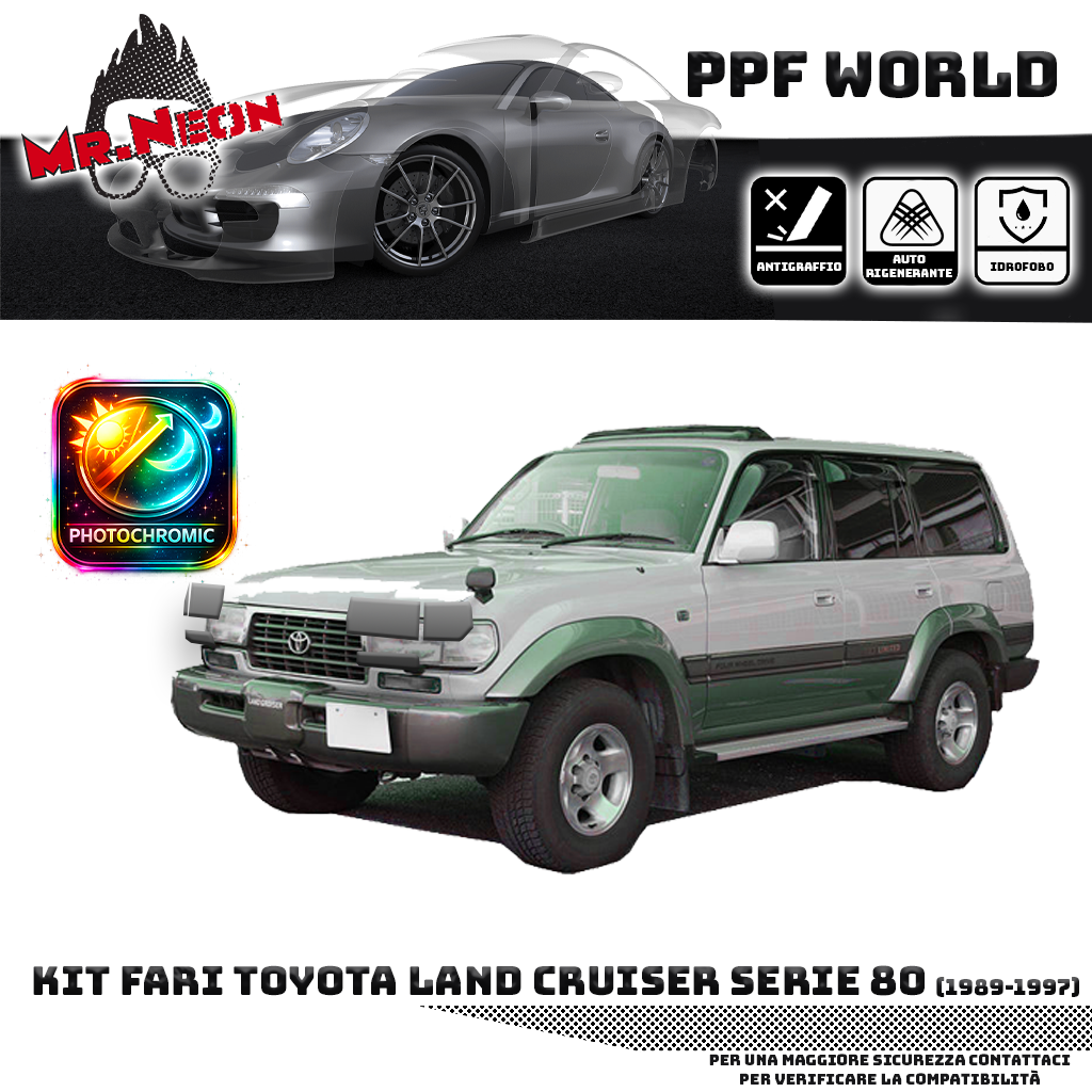 Kit Pellicola Protettiva Fari Toyota Land Cruiser Serie 80 1990-1997 – PPF Trasparente o Fotocromatico Pretagliato