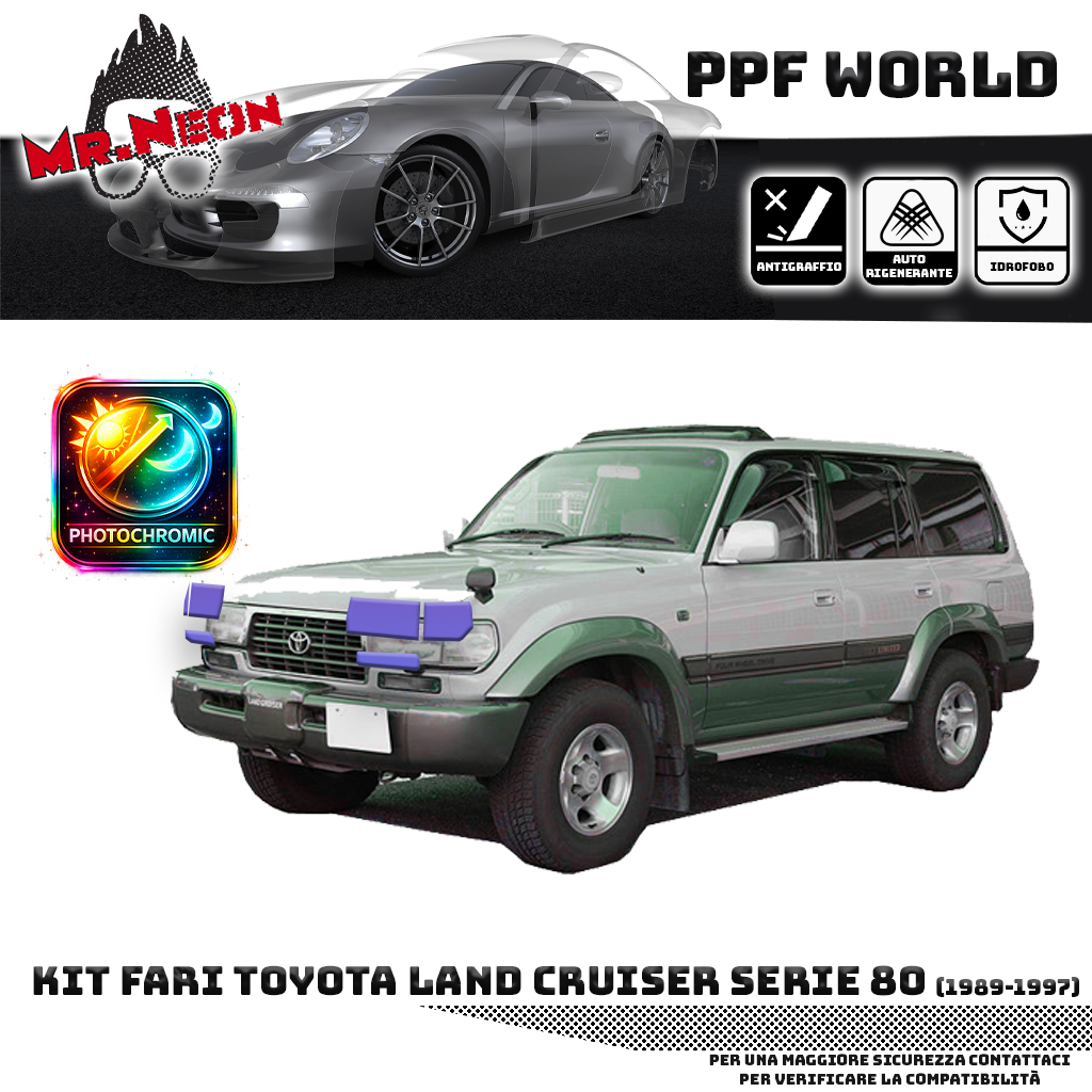 Kit Pellicola Protettiva Fari Toyota Land Cruiser Serie 80 1990-1997 – PPF Trasparente o Fotocromatico Pretagliato