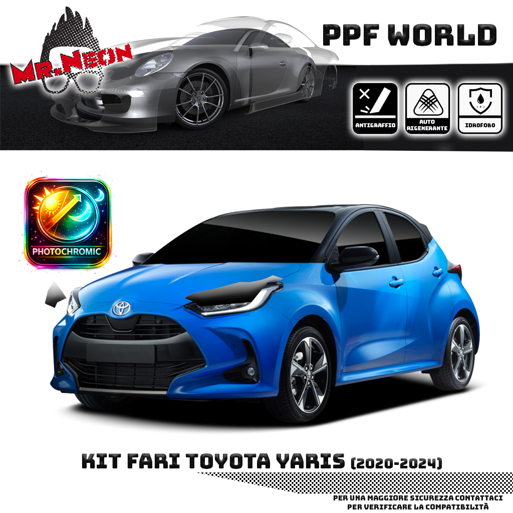 Kit Pellicola Protettiva Fari Toyota Yaris 2020-2026 – PPF Trasparente o Fotocromatico Pretagliato