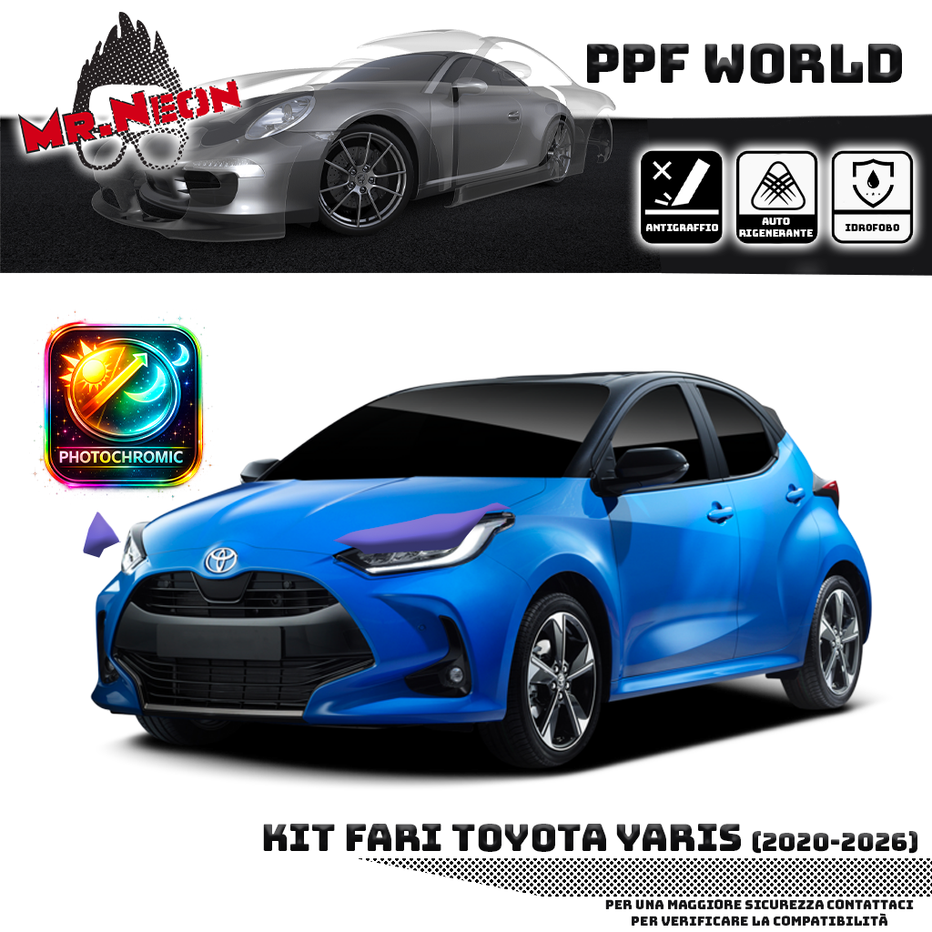 Kit Pellicola Protettiva Fari Toyota Yaris 2020-2026 – PPF Trasparente o Fotocromatico Pretagliato