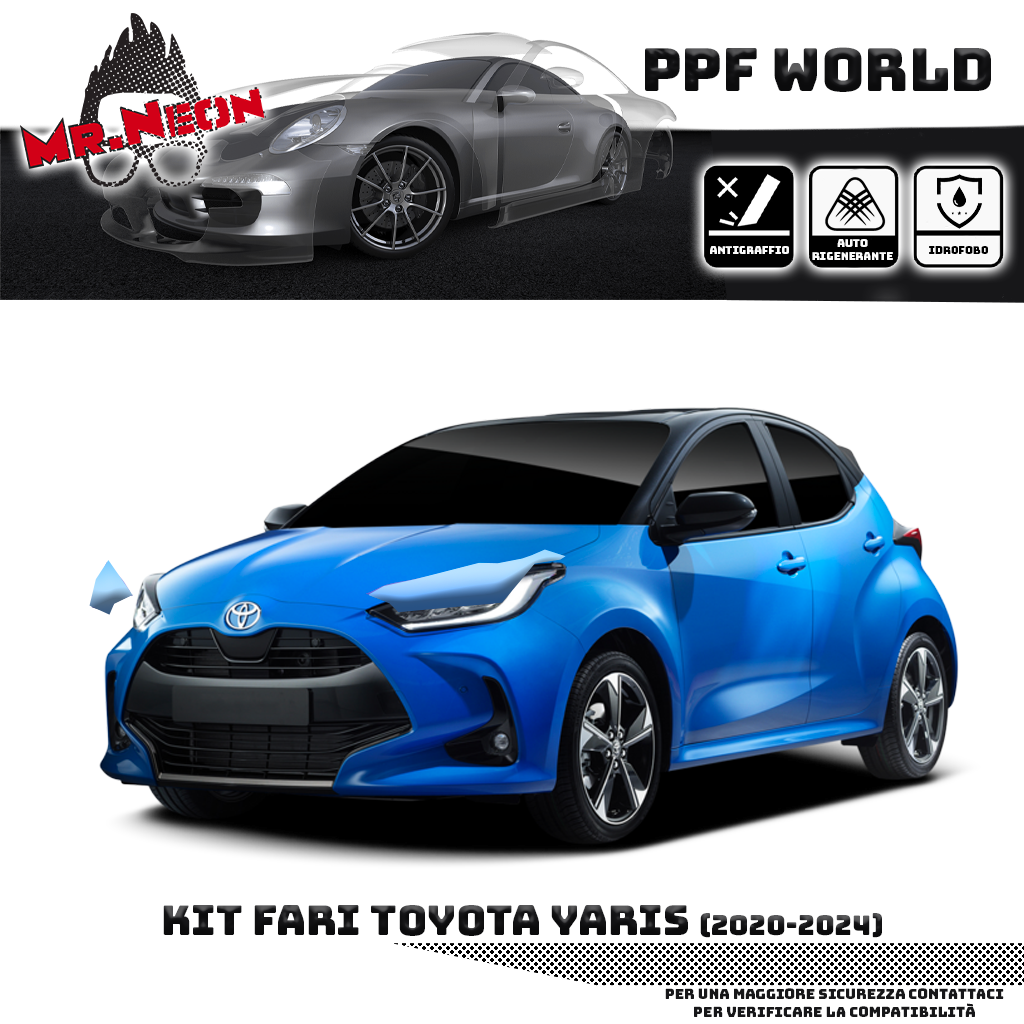 Kit Pellicola Protettiva Fari Toyota Yaris 2020-2026 – PPF Trasparente o Fotocromatico Pretagliato