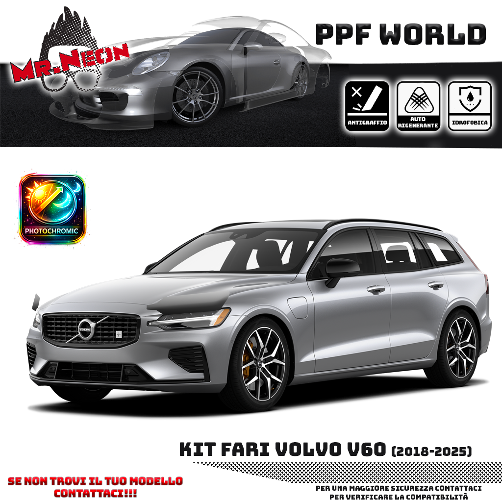 Kit Pellicola Protettiva Fari Volvo V60 2018-2025 – PPF Trasparente o Fotocromatico Pretagliato