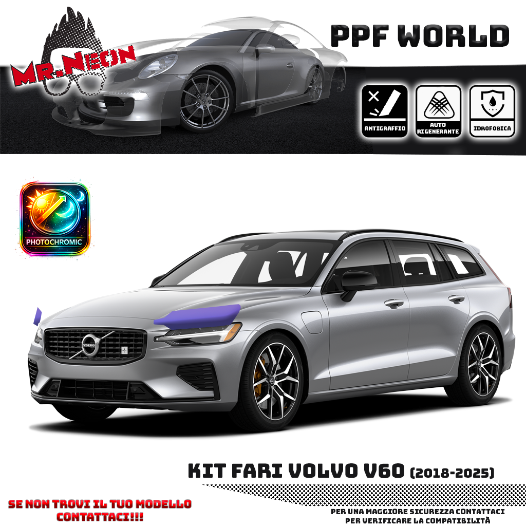 Kit Pellicola Protettiva Fari Volvo V60 2018-2025 – PPF Trasparente o Fotocromatico Pretagliato