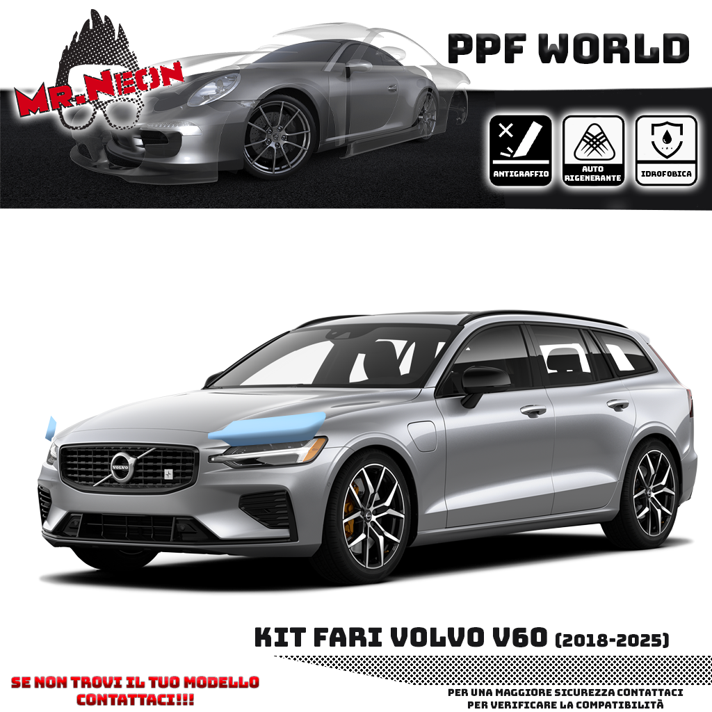 Kit Pellicola Protettiva Fari Volvo V60 2018-2025 – PPF Trasparente o Fotocromatico Pretagliato