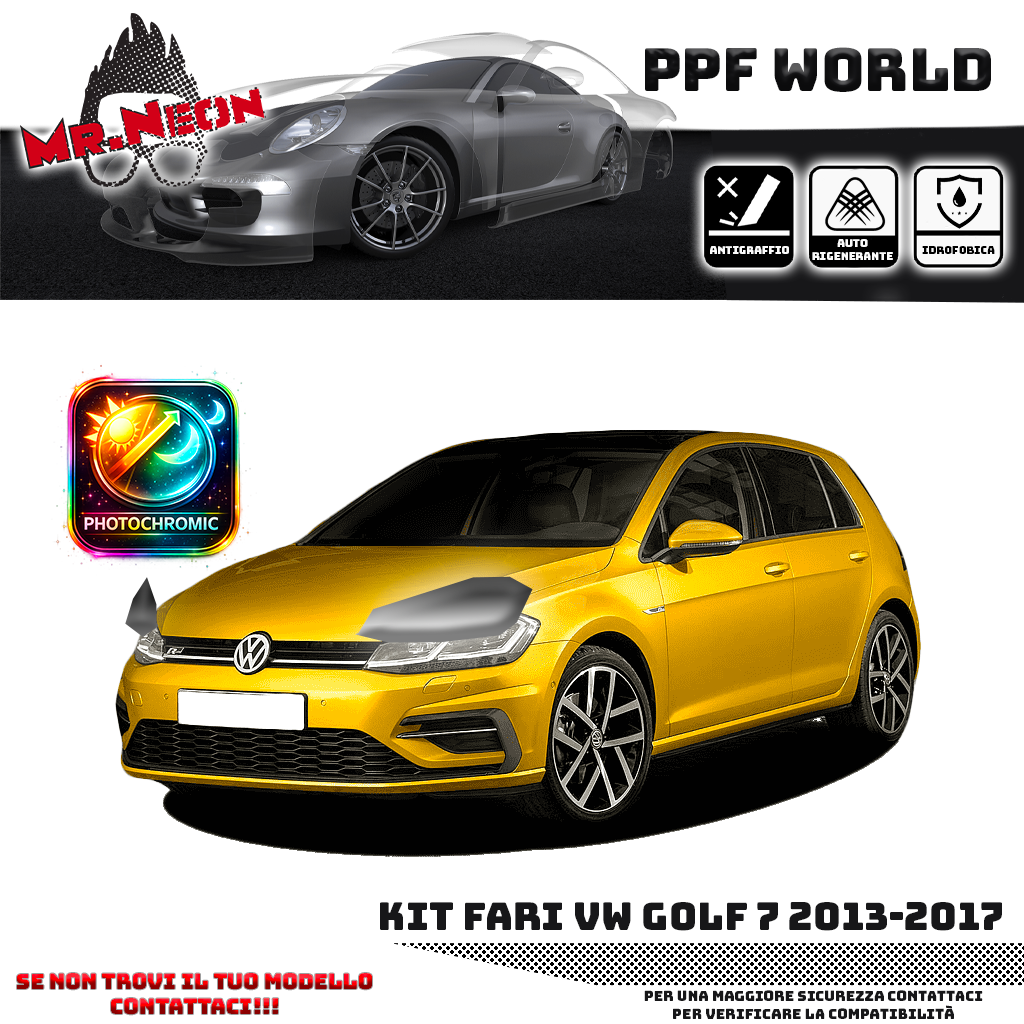 Kit Pellicola Protettiva Fari VW Golf 7 (2013–2017) – PPF Trasparente o Fotocromatico Pretagliato