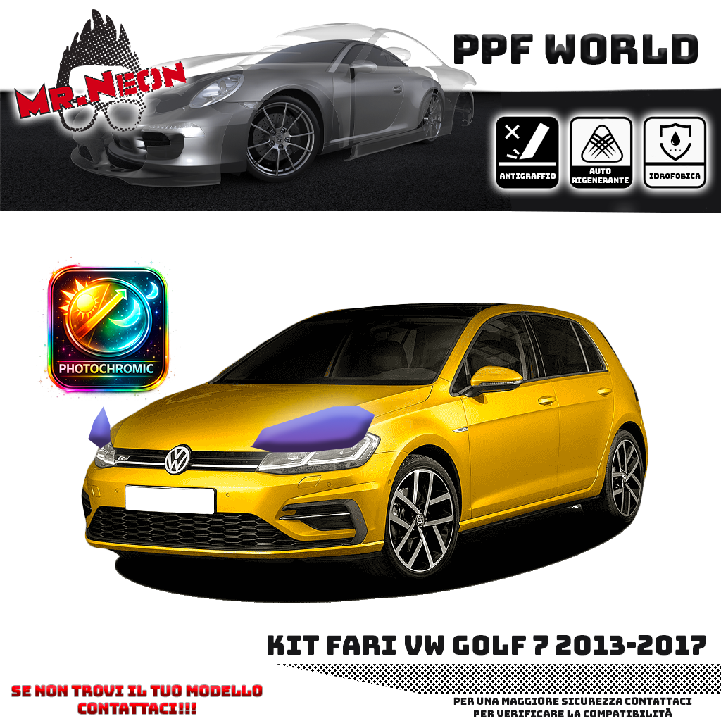 Kit Pellicola Protettiva Fari VW Golf 7 (2013–2017) – PPF Trasparente o Fotocromatico Pretagliato