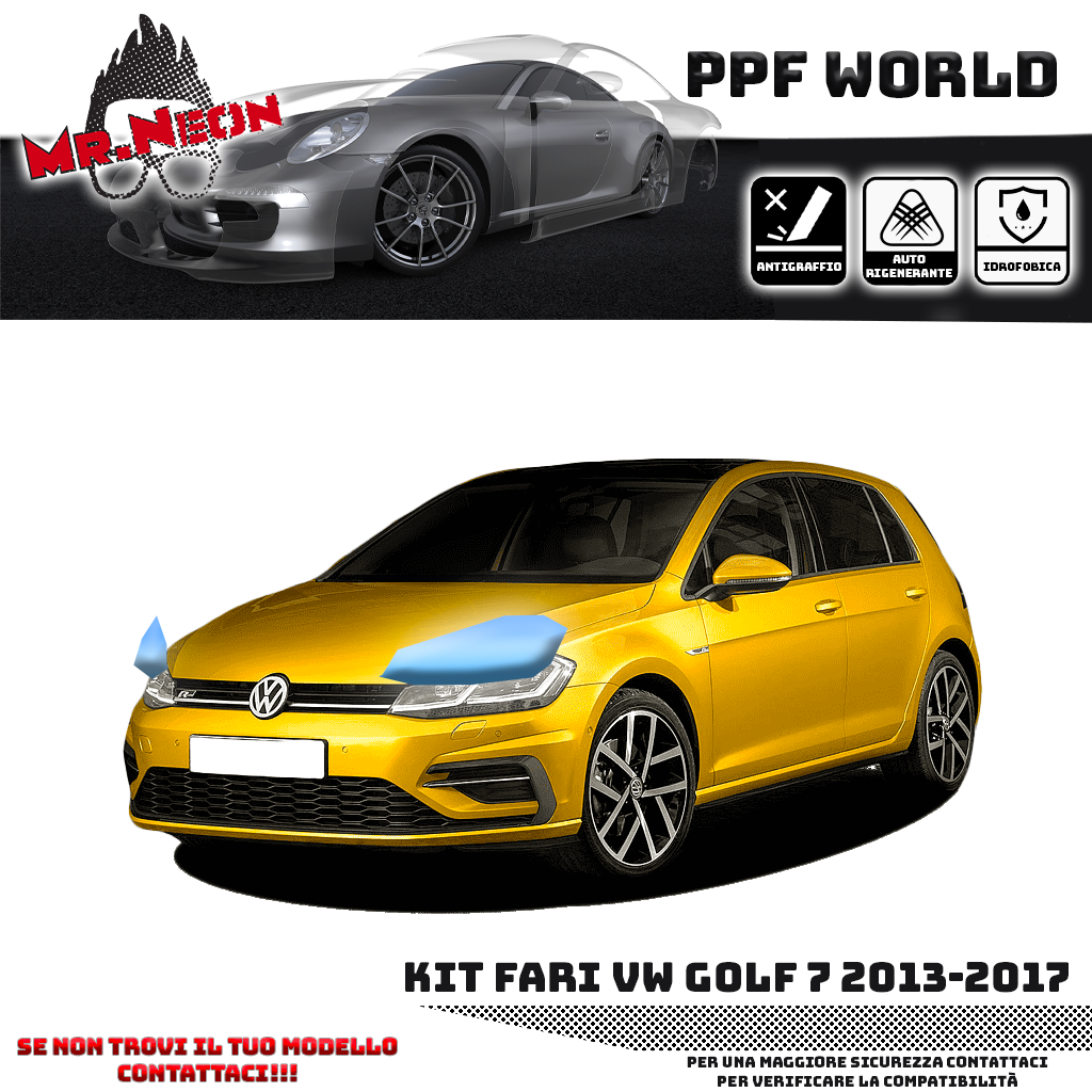 Kit Pellicola Protettiva Fari VW Golf 7 (2013–2017) – PPF Trasparente o Fotocromatico Pretagliato