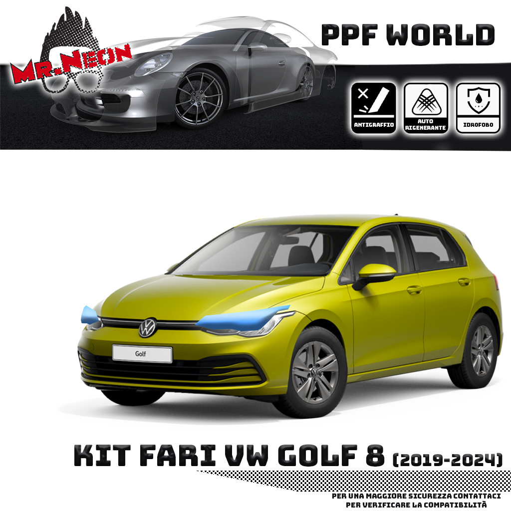 Kit Pellicola Protettiva Fari VW Golf 8 (2019–2023) – PPF Trasparente o Fotocromatico Pretagliato