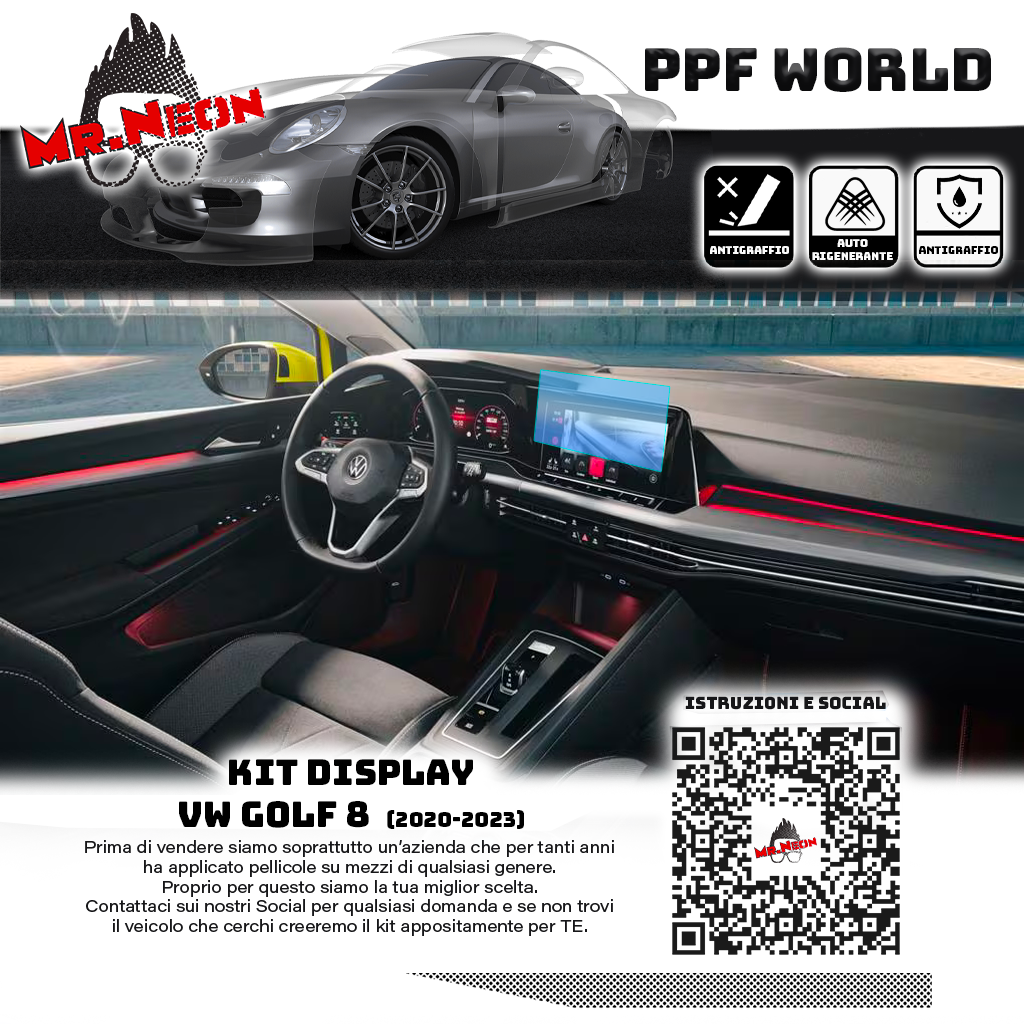 Kit Pellicola Protettiva Display Volkswagen Golf 8 2020-2023 – PPF Lucido o Opaco Pretagliato