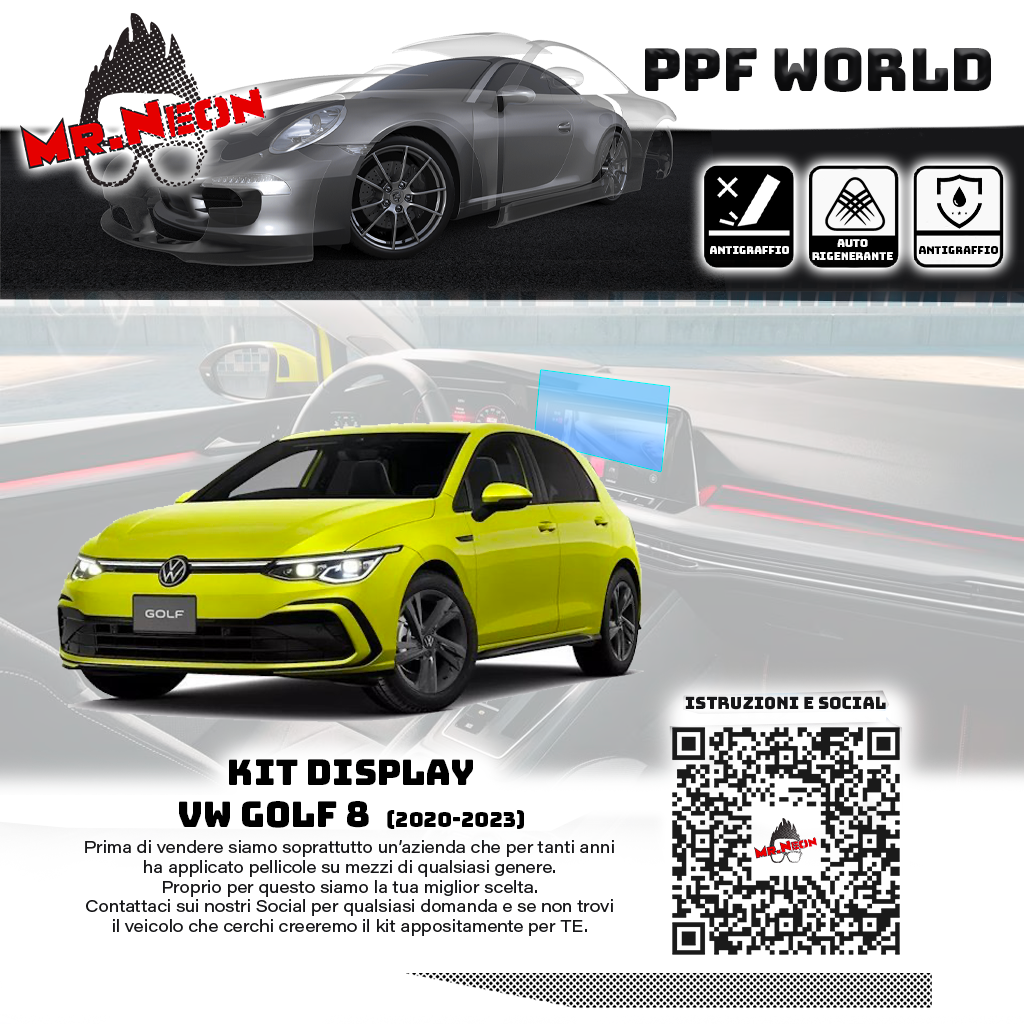 Kit Pellicola Protettiva Display Volkswagen Golf 8 2020-2023 – PPF Lucido o Opaco Pretagliato
