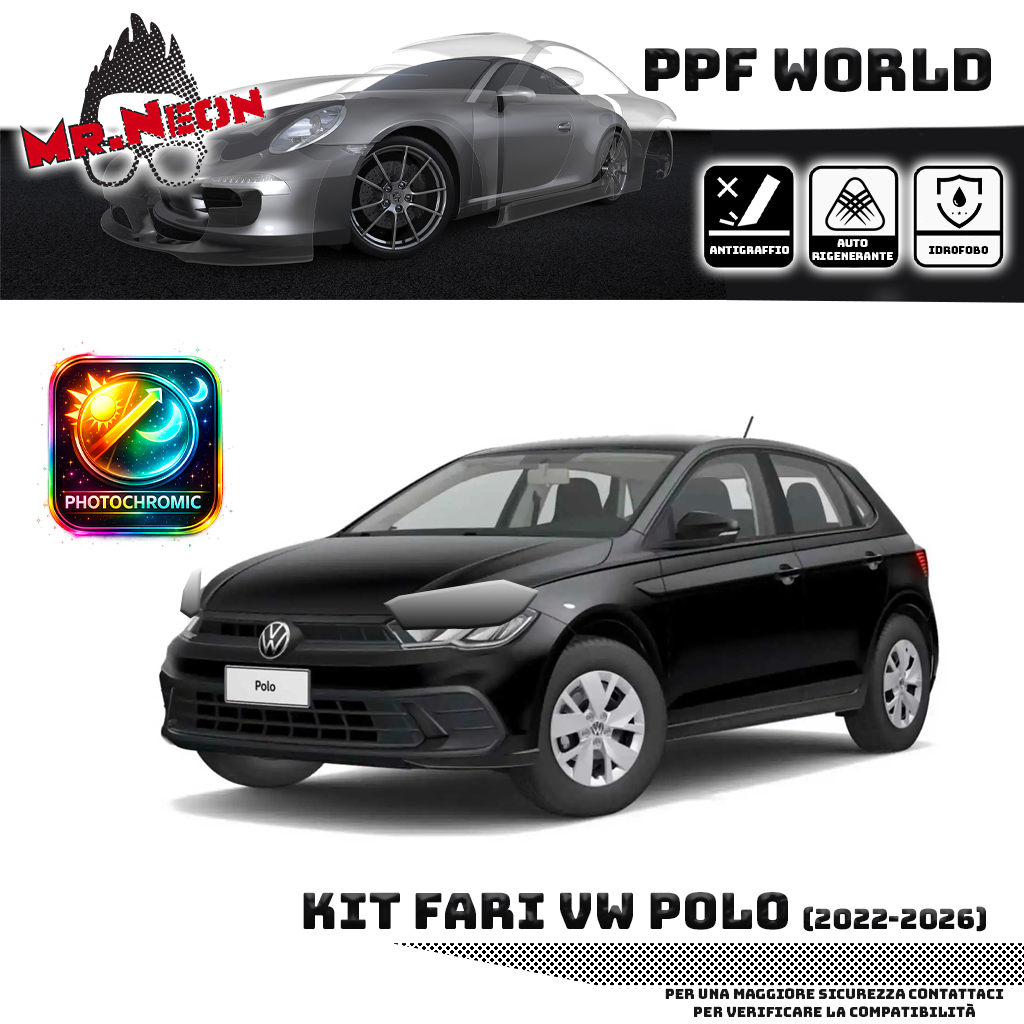 Kit Pellicola Protettiva Fari Volkswagen Polo 2021-2024 – PPF Trasparente o Fotocromatico Pretagliato
