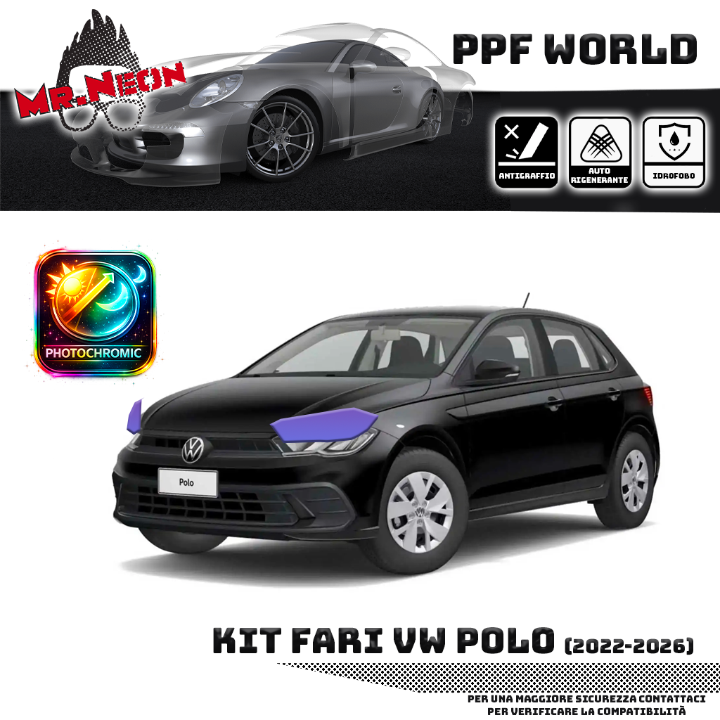 Kit Pellicola Protettiva Fari Volkswagen Polo 2021-2024 – PPF Trasparente o Fotocromatico Pretagliato