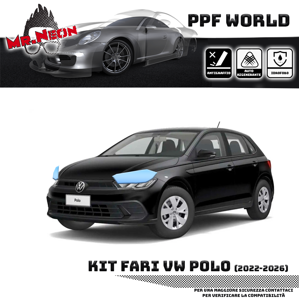 Kit Pellicola Protettiva Fari Volkswagen Polo 2021-2024 – PPF Trasparente o Fotocromatico Pretagliato