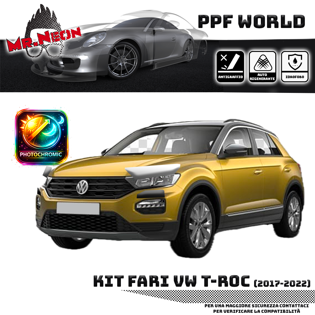 Kit Pellicola Protettiva Fari Volkswagen T-Roc 2017-2022 – PPF Trasparente o Fotocromatico Pretagliato