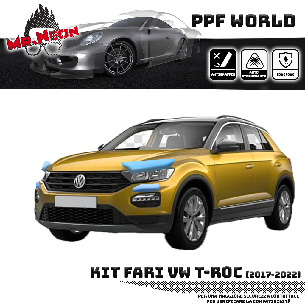 Kit Pellicola Protettiva Fari Volkswagen T-Roc 2017-2022 – PPF Trasparente o Fotocromatico Pretagliato