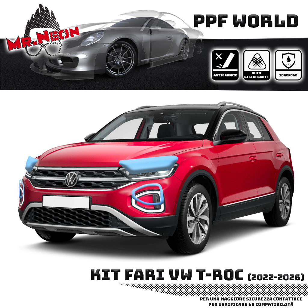 Kit Pellicola Protettiva Fari Volkswagen T-Roc 2022-2026 – PPF Trasparente o Fotocromatico Pretagliato