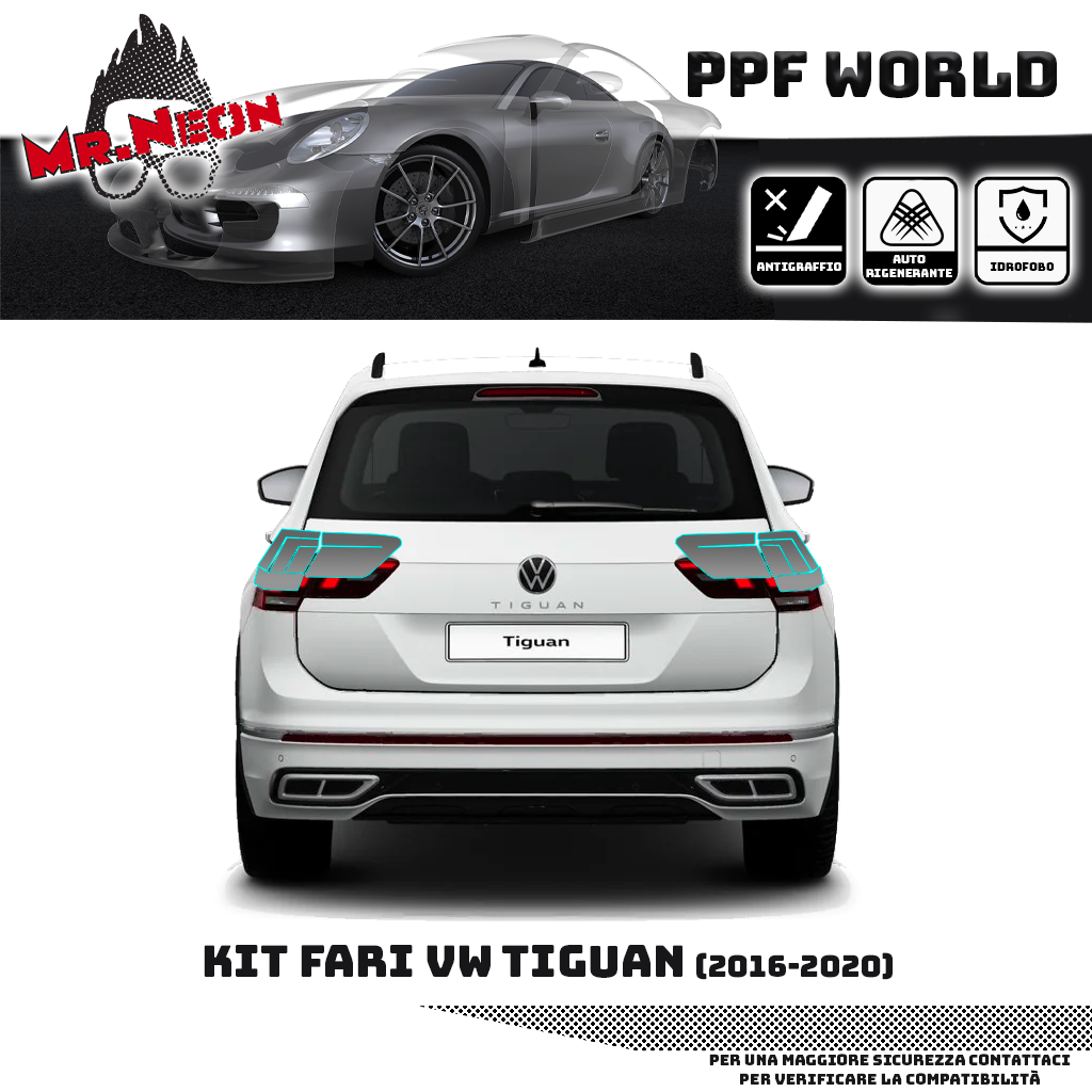 Kit PPF Fari Posteriori Volkswagen Tiguan 2016-2020 – Chiaro, Intermedio, Scuro o Fotocromatico Pretagliato