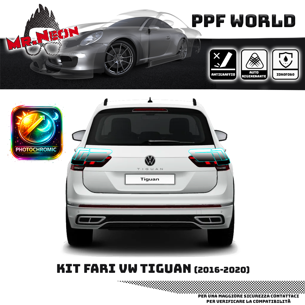 Kit PPF Fari Posteriori Volkswagen Tiguan 2016-2020 – Chiaro, Intermedio, Scuro o Fotocromatico Pretagliato