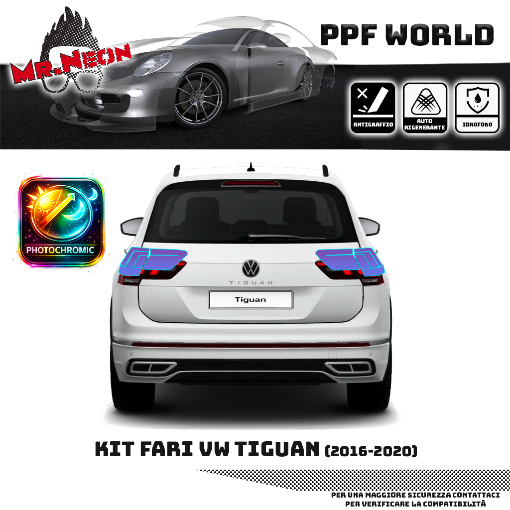 Kit PPF Fari Posteriori Volkswagen Tiguan 2016-2020 – Chiaro, Intermedio, Scuro o Fotocromatico Pretagliato