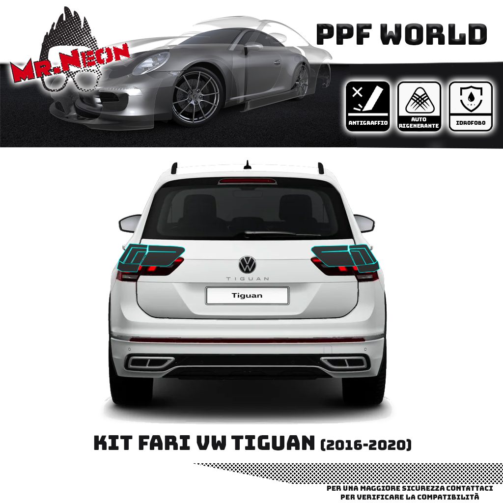 Kit PPF Fari Posteriori Volkswagen Tiguan 2016-2020 – Chiaro, Intermedio, Scuro o Fotocromatico Pretagliato
