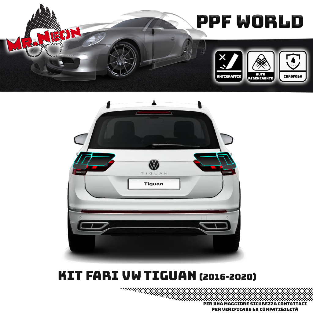 Kit PPF Fari Posteriori Volkswagen Tiguan 2016-2020 – Chiaro, Intermedio, Scuro o Fotocromatico Pretagliato
