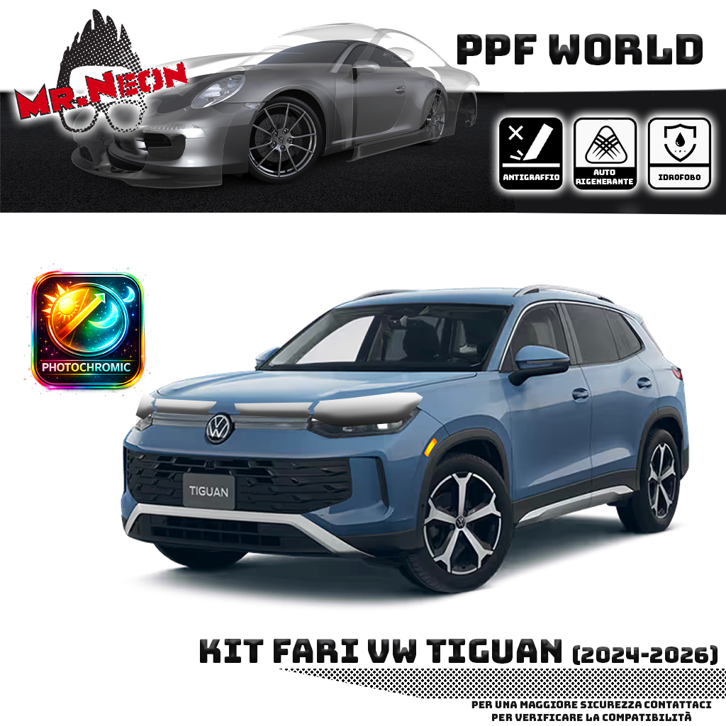 Kit Pellicola Protettiva Fari VW Tiguan (2024–oggi) – PPF Trasparente o Fotocromatico Pretagliato