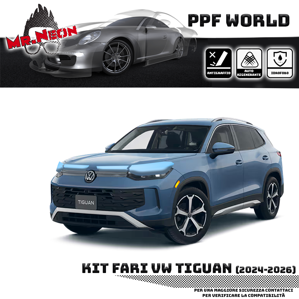 Kit Pellicola Protettiva Fari VW Tiguan (2024–oggi) – PPF Trasparente o Fotocromatico Pretagliato