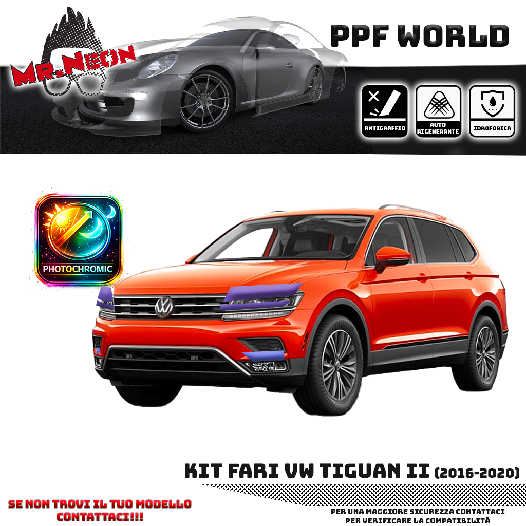 Kit Pellicola Protettiva Fari VW Tiguan II (2016–2020) – PPF Trasparente o Fotocromatico Pretagliato