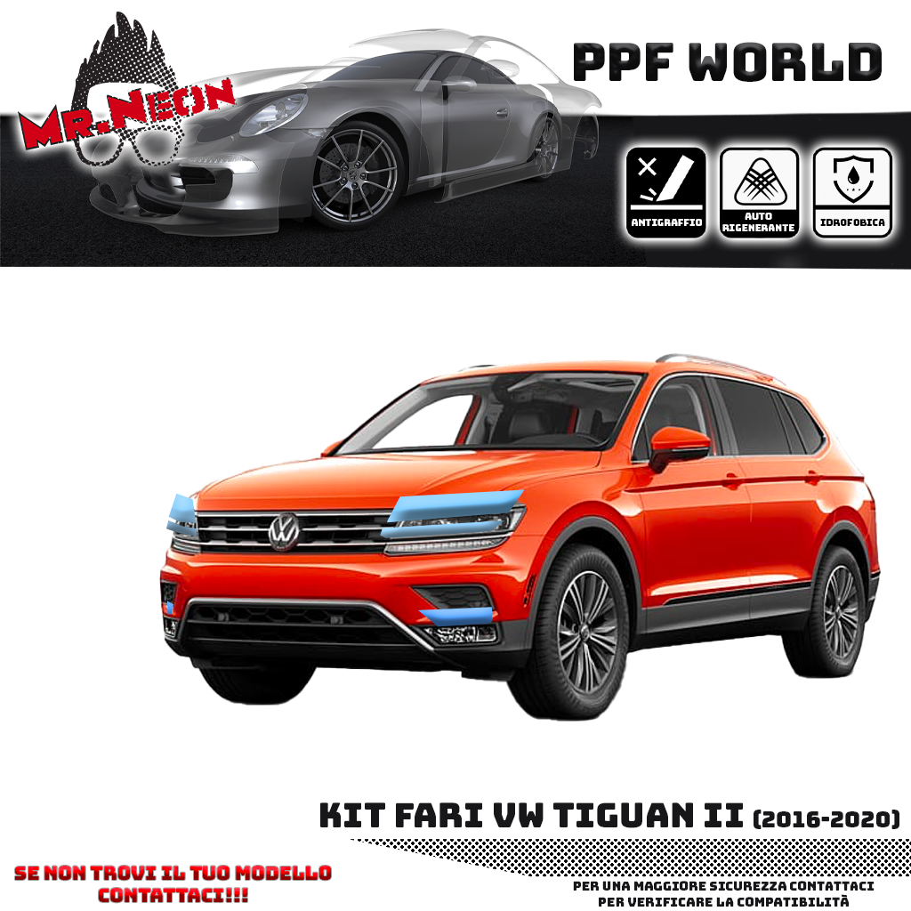 Kit Pellicola Protettiva Fari VW Tiguan II (2016–2020) – PPF Trasparente o Fotocromatico Pretagliato