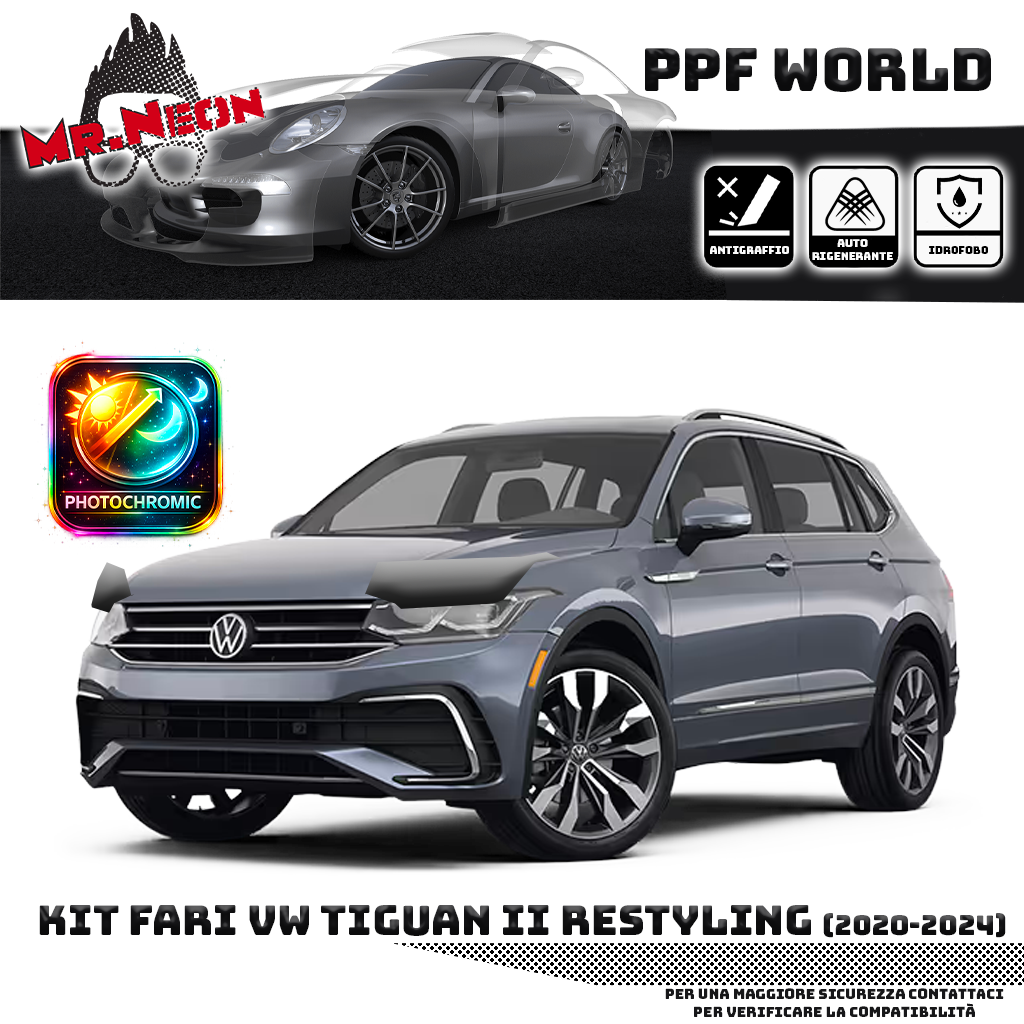 Kit Pellicola Protettiva Fari Volkswagen Tiguan 2020-2023 – PPF Trasparente o Fotocromatico Pretagliato